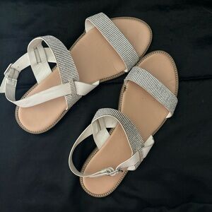 Strappy Sandals White and Silver Sparkle